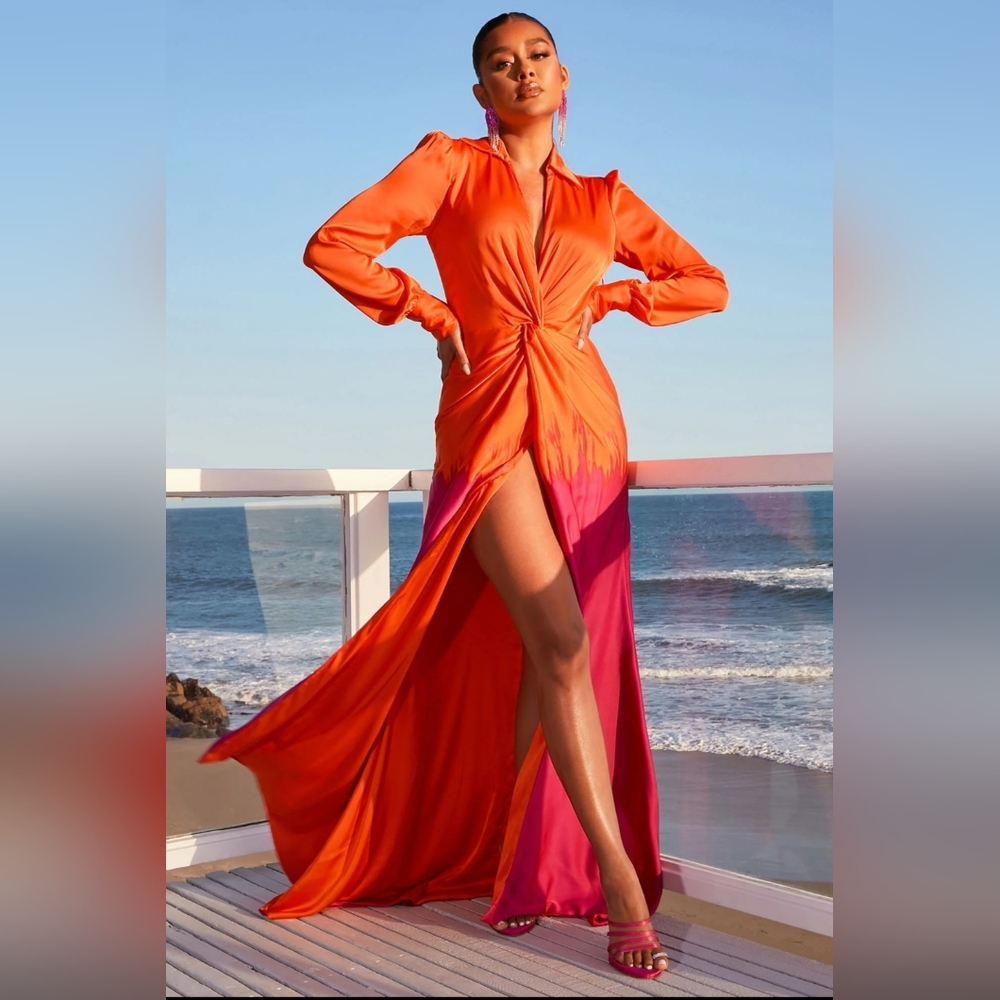 Fashion Nova Orange and Pink Maxi Dress